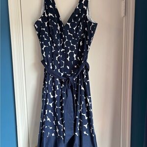 Nine West Women's Navy and White Polka Dot Sleeveless Dress